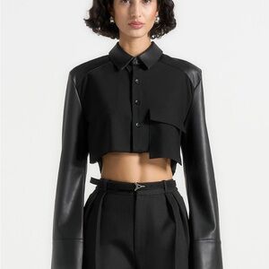 Maniere De Voir Black Leather Blouse